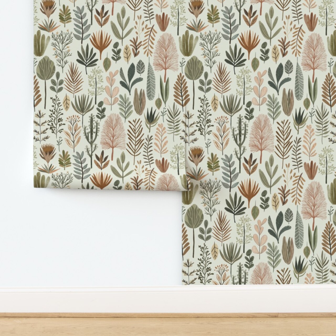 Boho Botanical Tropical Leaves Exotic Nature Bohemian Jungle Muted Colors Zen Serene Custom Removable Wallpaper by Spoonflower Peel & Stick Wallpaper 2FT Wide